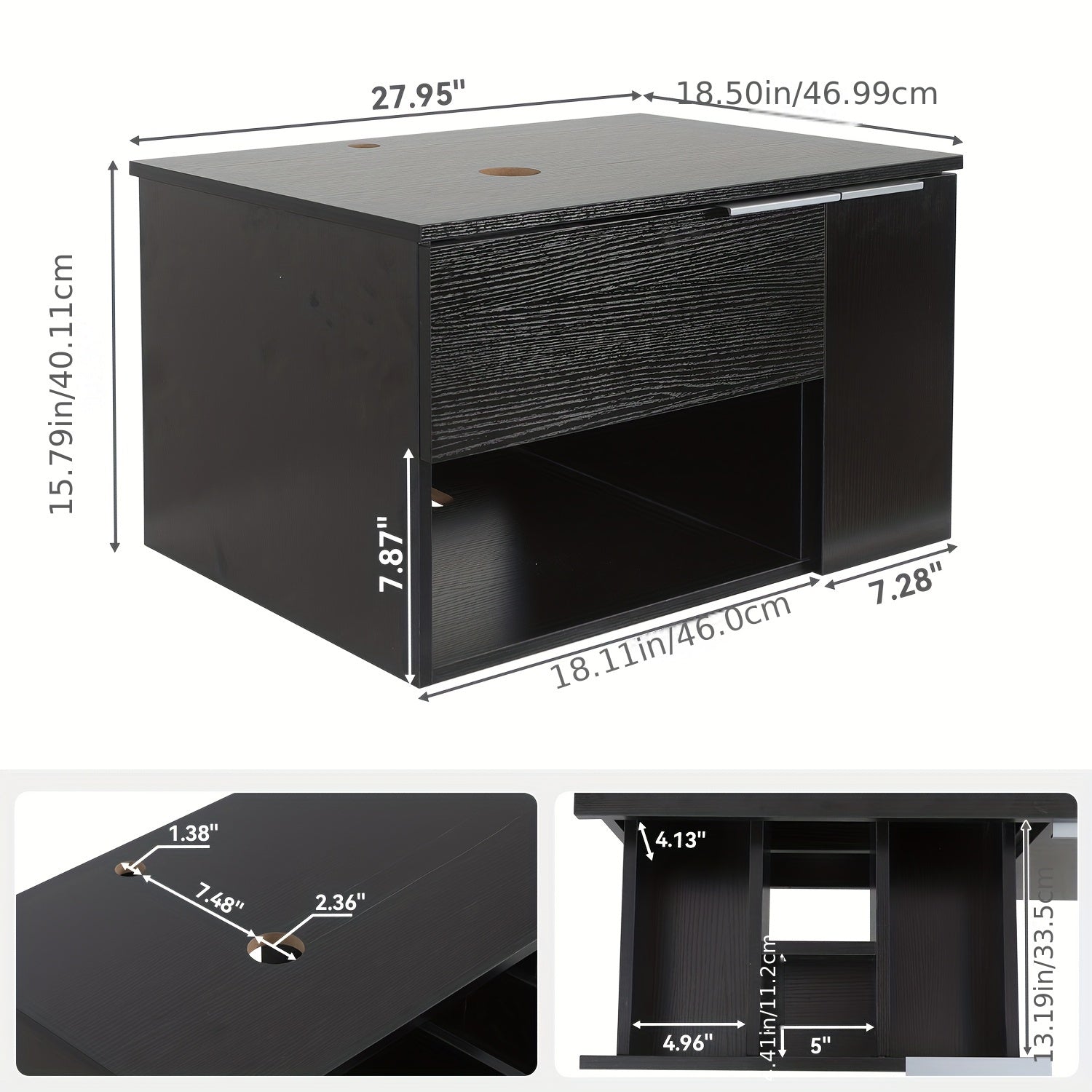 AISU 28" Moderner schwarzer Wandwaschtisch mit 1 Tür und 1 Schublade