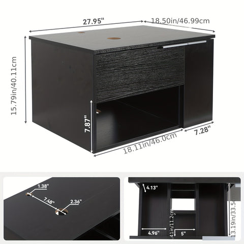 AISU 28" Moderner schwarzer Wandwaschtisch mit 1 Tür und 1 Schublade