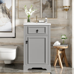 AISU 20" Modern Bathroom Vanity with Ceramic Sink, Grey + 1 Door