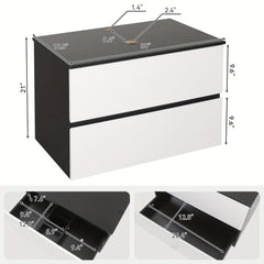 Meuble-lavabo mural AISU 30 po blanc et noir avec lavabo et robinet - Construction en bois