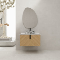 AISU 30" Wall-Mounted Bathroom Vanity With Top Ceramic Art Sink and Artificial Stone Slab, 2-Soft Close Door (KD-Packing)