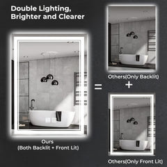 Miroir de salle de bain mural vertical à LED AISU avec fonction antibuée et luminosité réglable