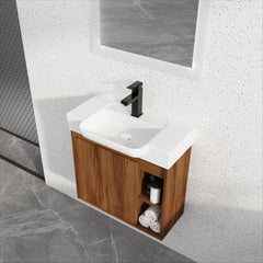 AISU 24" Wall-Mounted Bathroom Vanity with White Ceramic Sink & Soft-Close Door, Compact Idea, KD-Packing, Black Walnut
