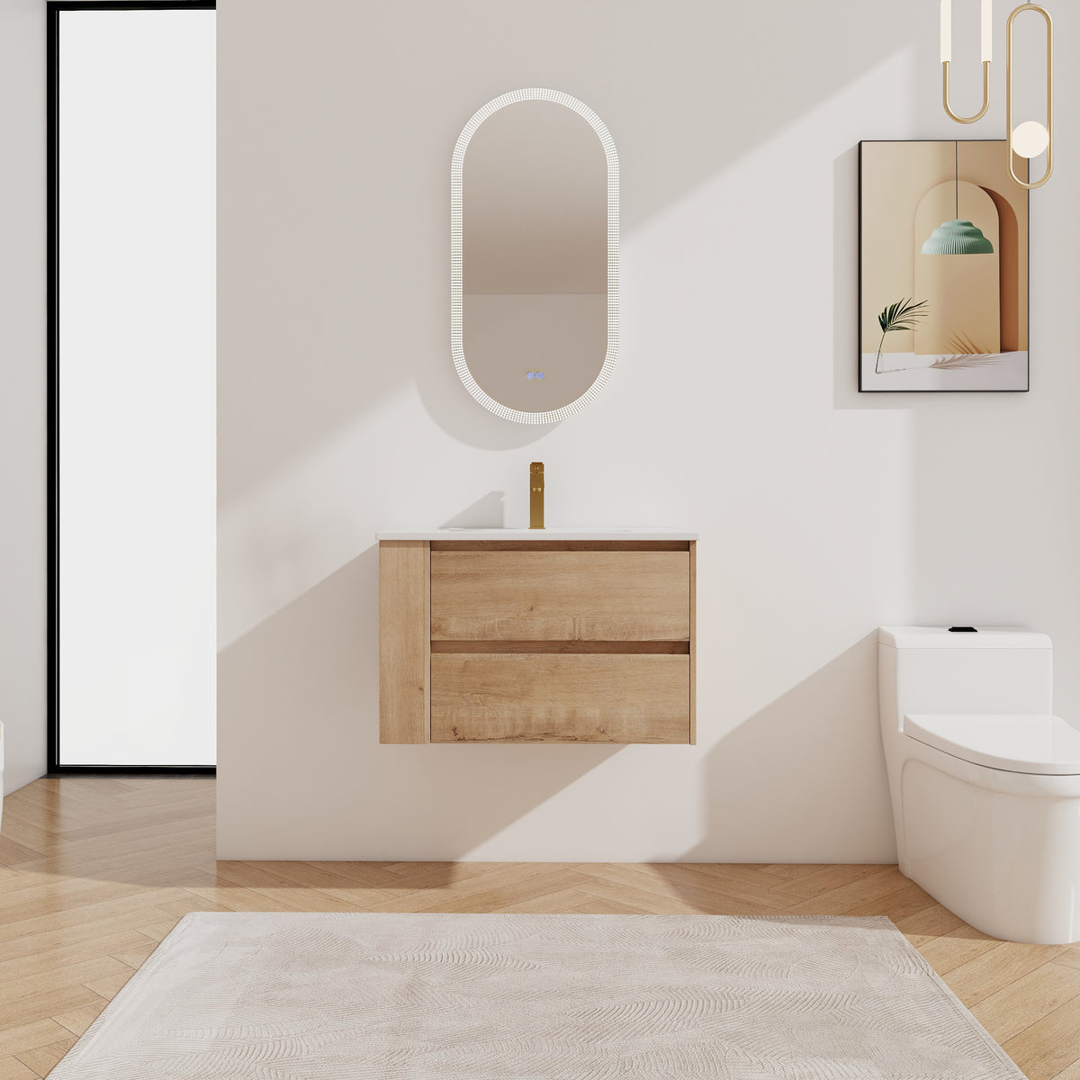 AISU 30" Modern Floating Bathroom Vanity With Ceramic Sink, 2-Soft Close Drawer