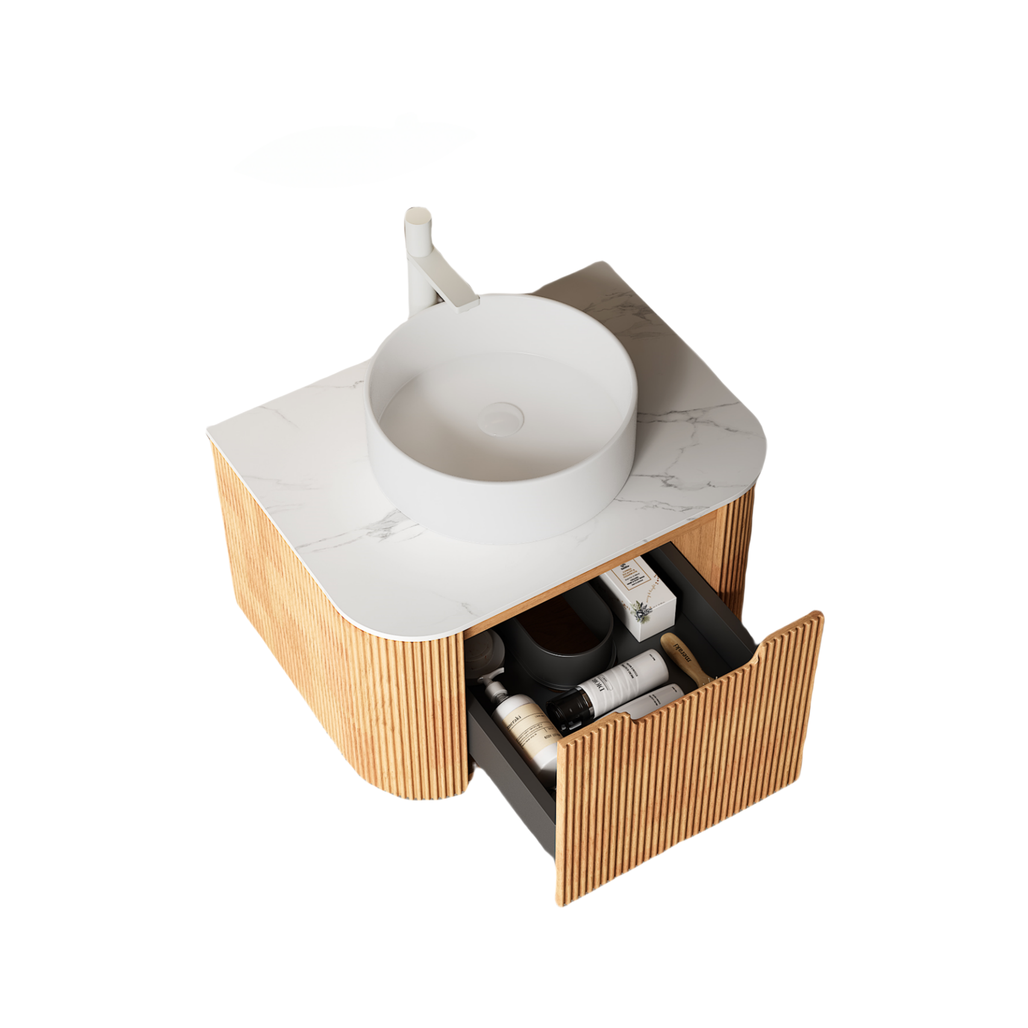 AISU Badezimmer-Waschtisch mit Waschbecken, Natura-Holzmaserung