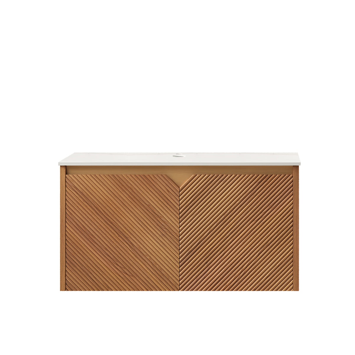 AISU 30" Wall-Mounted Brown Oak Plywood Cabinet and Carrara White Sintered Stone Countertop, NO Basin, NO Faucet and Sink Cover