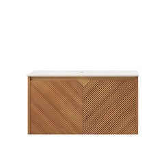 AISU 30" Wall-Mounted Brown Oak Plywood Cabinet and Carrara White Sintered Stone Countertop, NO Basin, NO Faucet and Sink Cover