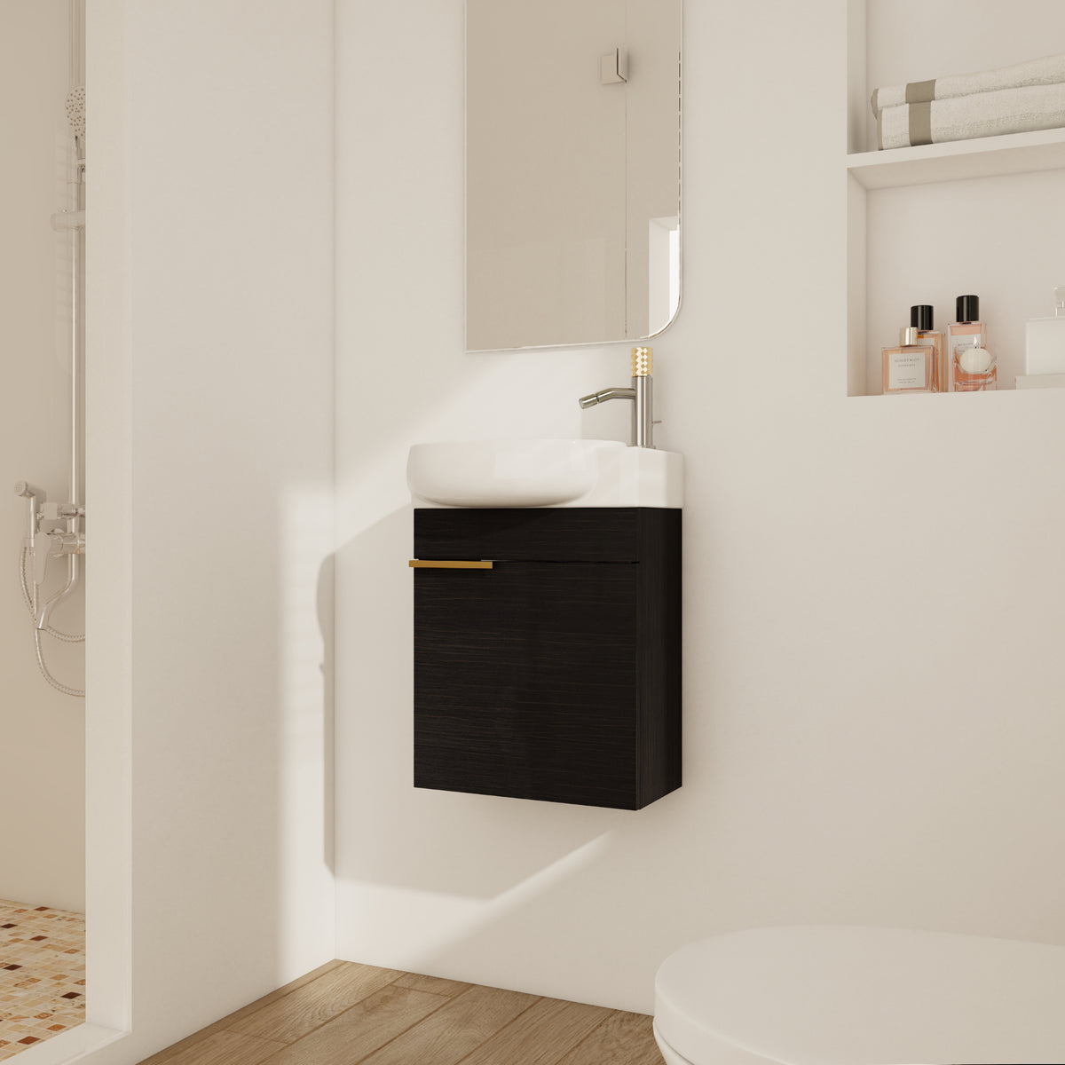 AISU 16' Floating Bathroom Vanity With Sink, Black Chestnut