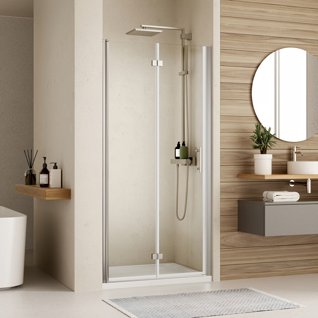 AISU 30in. W X 72in. H Frameless Pivot Bifold Shower Door, 1/4" (6mm) Clear SGCC Tempered Glass Shower Door