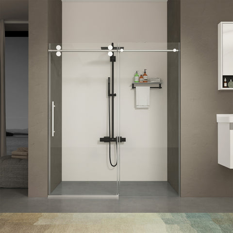 56"-60" B x 70/76" H Rahmenlose Schiebetür für die Dusche, mit hochwertigem 3/8" (10 mm) / 5/16" (8 mm) dickem gehärtetem Glas, beidseitig leicht zu reinigende Beschichtung, Chromoberfläche mit Puffer