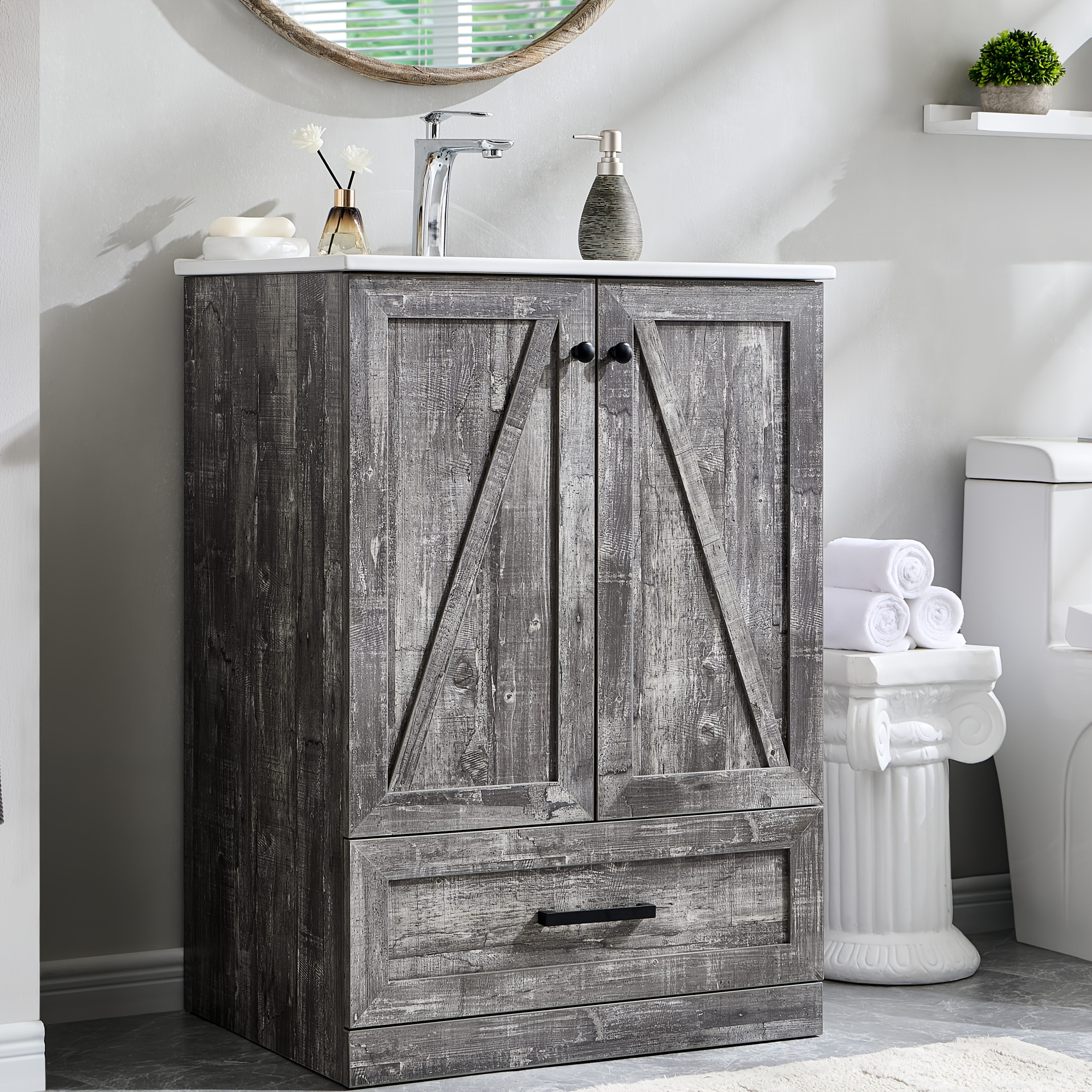 AISU 24" Farmhouse Badezimmer-Waschtisch mit Waschbecken
