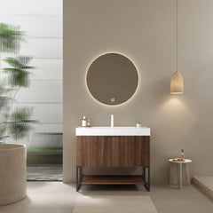Meuble-lavabo autoportant de 91 cm (36 po) avec lavabo, couleur noyer rétro 