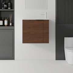 AISU 22 Inch Floating Bathroom Vanity with Sink, Soft-Close Door, Ceramic Sink, Brown