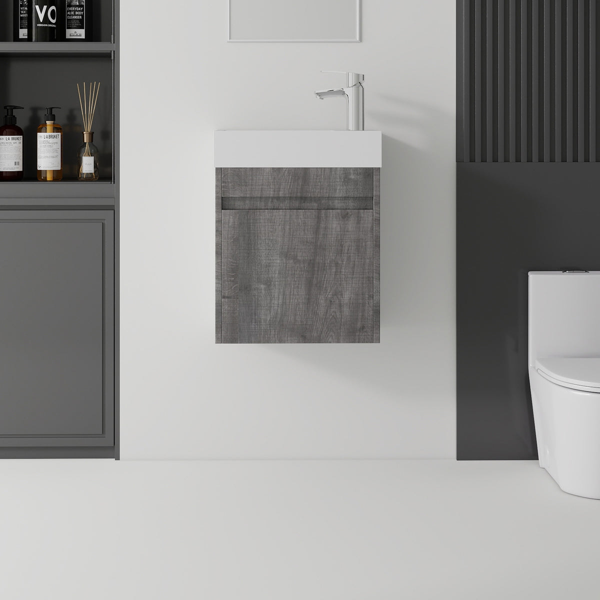 AISU 18 Inch Floating Bathroom Vanity with Sink, Soft-Close Door, Ceramic Sink, Grey