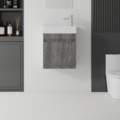 AISU 18 Inch Floating Bathroom Vanity with Sink, Soft-Close Door, Ceramic Sink, Grey