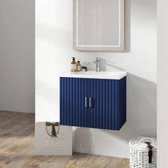 Meuble-lavabo mural flottant AISU de 24 po avec lavabo en porcelaine blanche et portes à fermeture douce
