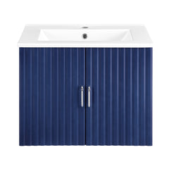 Meuble-lavabo mural flottant AISU de 24 po avec lavabo en porcelaine blanche et portes à fermeture douce