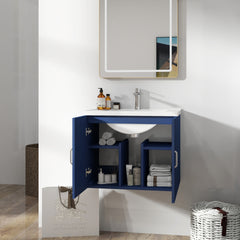 Meuble-lavabo mural flottant AISU de 24 po avec lavabo en porcelaine blanche et portes à fermeture douce