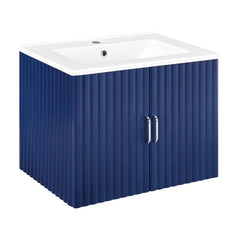 Meuble-lavabo mural flottant AISU de 24 po avec lavabo en porcelaine blanche et portes à fermeture douce
