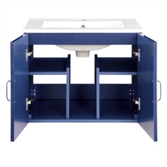 Meuble-lavabo mural flottant AISU de 24 po avec lavabo en porcelaine blanche et portes à fermeture douce