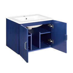 Meuble-lavabo mural flottant AISU de 24 po avec lavabo en porcelaine blanche et portes à fermeture douce