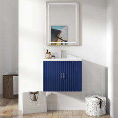 Meuble-lavabo mural flottant AISU de 24 po avec lavabo en porcelaine blanche et portes à fermeture douce