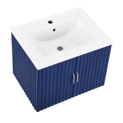 Meuble-lavabo mural flottant AISU de 24 po avec lavabo en porcelaine blanche et portes à fermeture douce