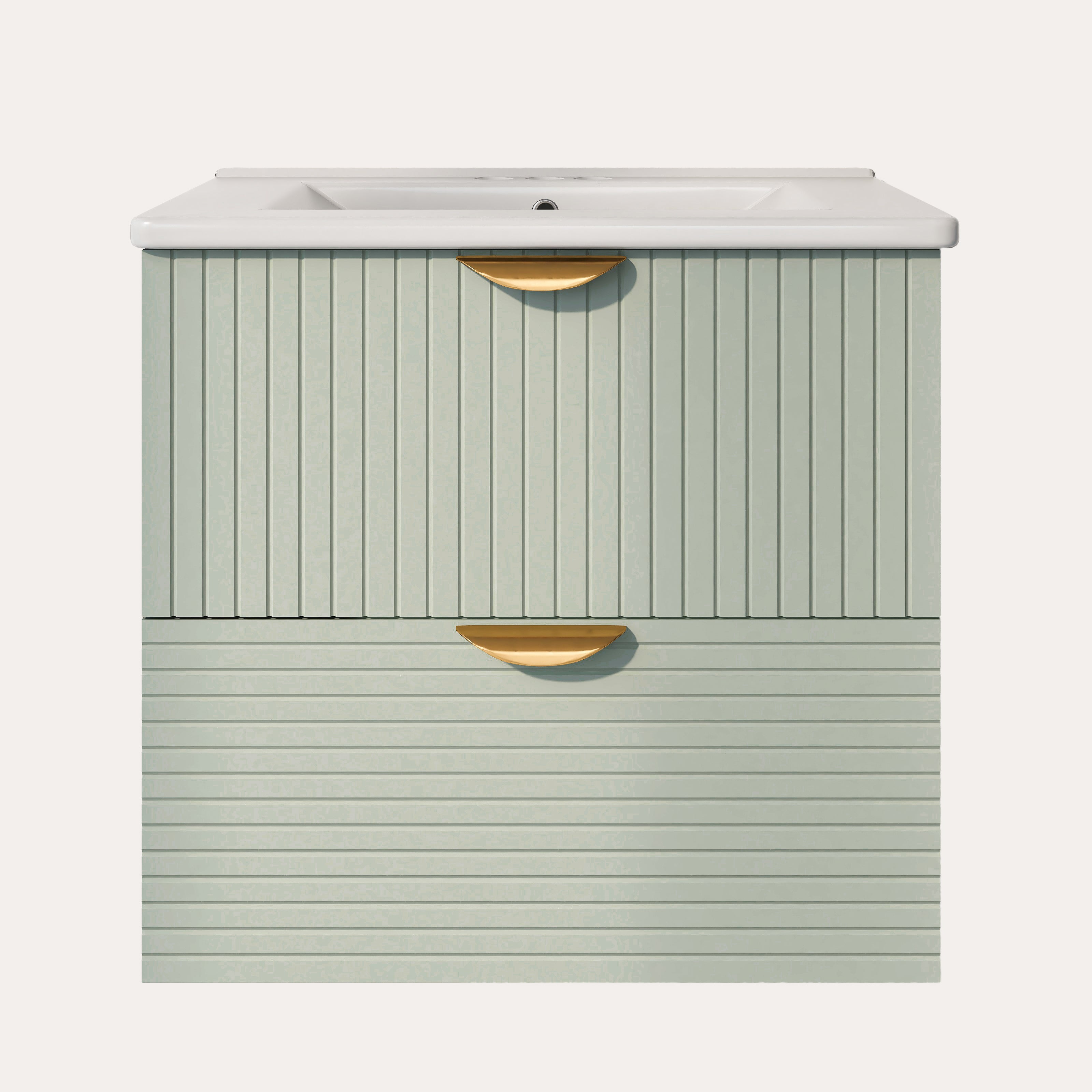 Moderner 24-Zoll-Badezimmerwaschtisch zur Wandmontage mit 2 Schubladen, Grün – Ideal für kleine Badezimmer 