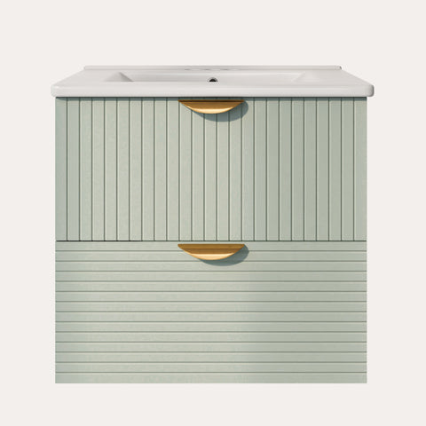 Moderner 24-Zoll-Badezimmerwaschtisch zur Wandmontage mit 2 Schubladen, Grün – Ideal für kleine Badezimmer 