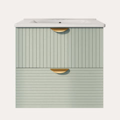 Meuble-lavabo mural moderne de 24 pouces avec 2 tiroirs, vert – Idéal pour les petites salles de bain 