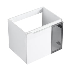 AISU 24" Wall-Mounted Bathroom Vanity, Glossy White Vanity & Grey Glass 1/2 Door, Plywood (KD-Packing)-Excluding Sink