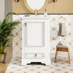 AISU 20" Modern Bathroom Vanity with Ceramic Sink, White + 1 Door & Drawer