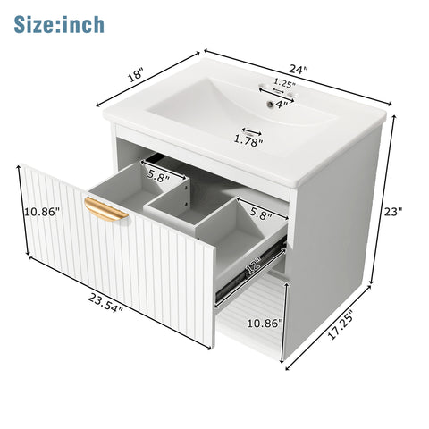 AISU Modern 24-Inch Wall-Mounted Bathroom vanity with 2 Drawers, White