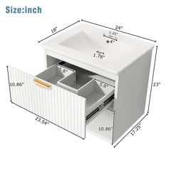 Meuble-lavabo mural moderne AISU de 24 pouces avec 2 tiroirs, blanc 