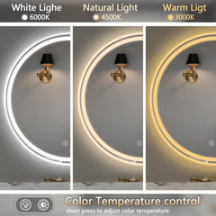 Miroir de salle de bain rond à LED de 71 cm (28 po) – Fixation murale pour plus de commodité 