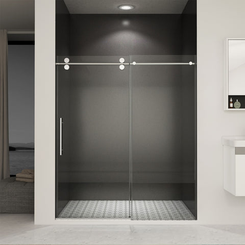 56"-60" B x 70/76" H Rahmenlose Schiebetür für die Dusche, mit hochwertigem 3/8" (10 mm) / 5/16" (8 mm) dickem gehärtetem Glas, beidseitig leicht zu reinigende Beschichtung, Chromoberfläche mit Puffer
