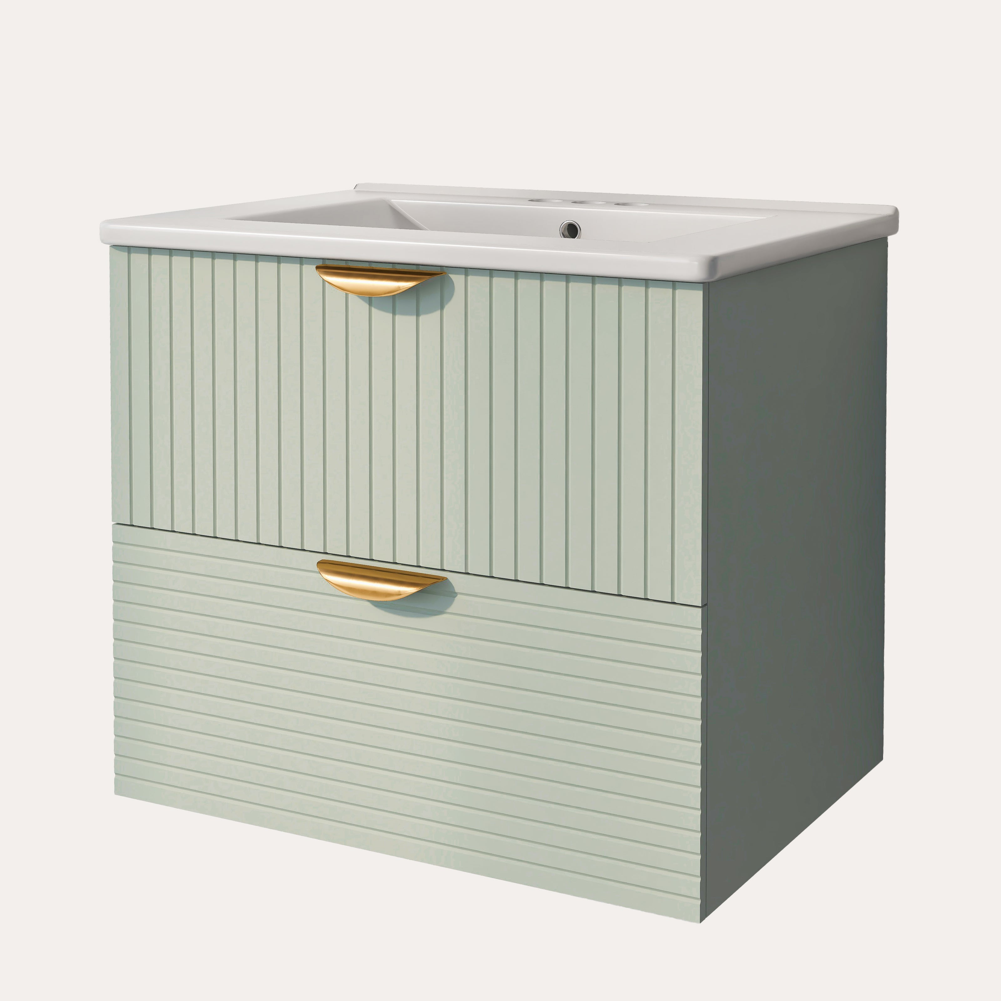 Moderner 24-Zoll-Badezimmerwaschtisch zur Wandmontage mit 2 Schubladen, Grün – Ideal für kleine Badezimmer 
