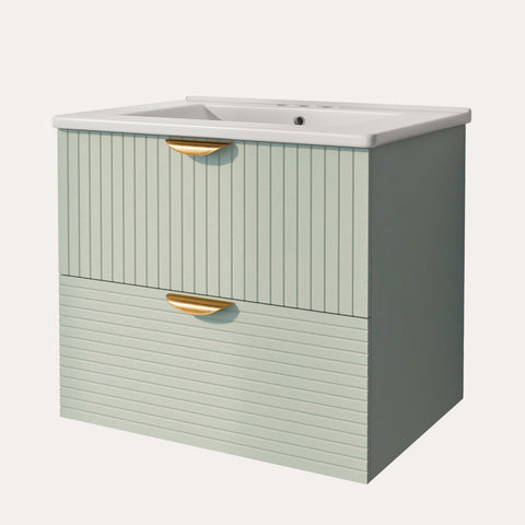 Moderner 24-Zoll-Badezimmerwaschtisch zur Wandmontage mit 2 Schubladen, Grün – Ideal für kleine Badezimmer 