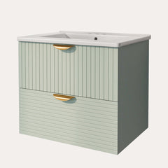 Meuble-lavabo mural moderne de 24 pouces avec 2 tiroirs, vert – Idéal pour les petites salles de bain 