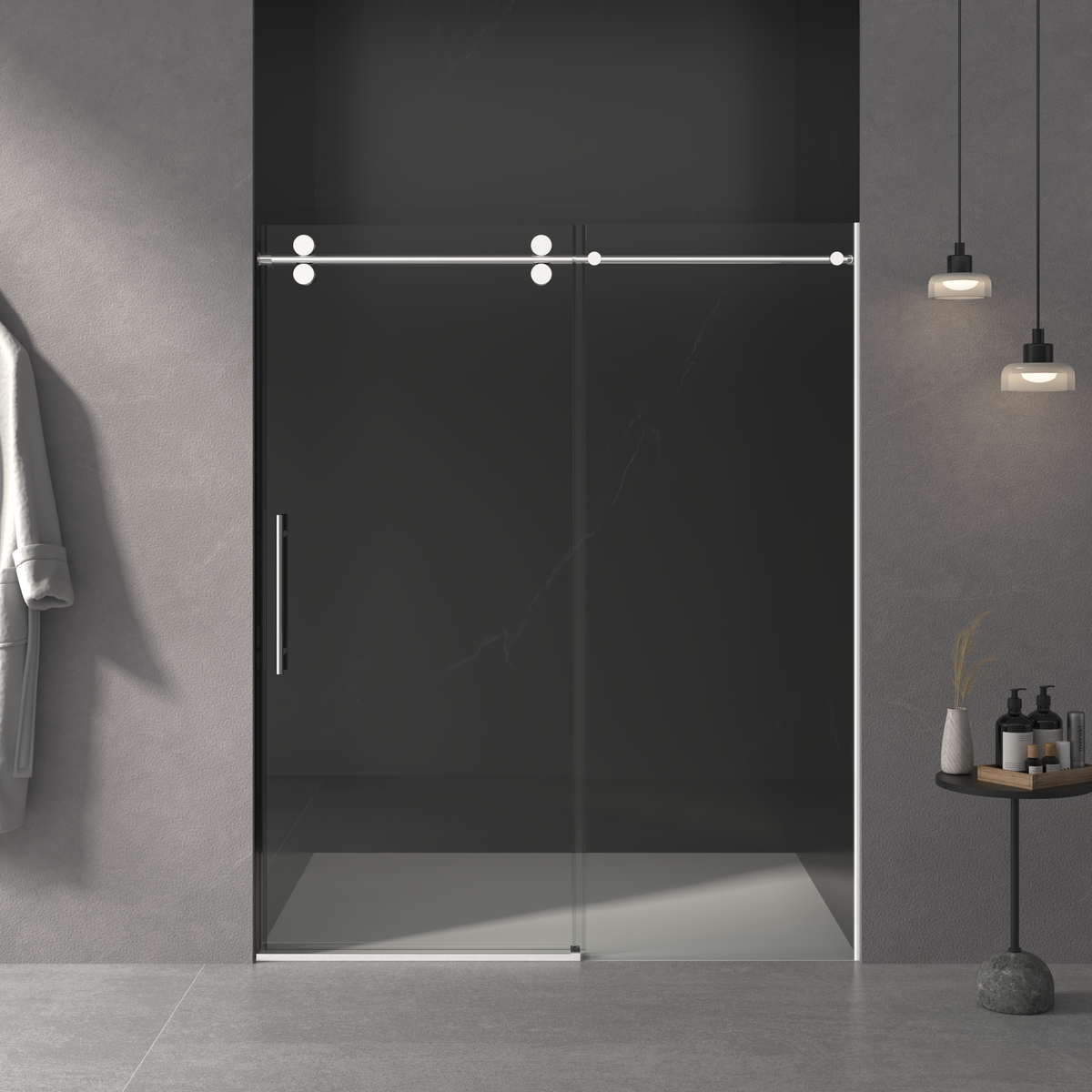 AISU 56"-60'W x 76"H Frameless Sliding Shower Door, with Premium 3/8"(10mm) Thick Tempered Glass, Double Side Easy Clean Coat, Chrome Finished With Buffer