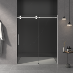 AISU 56"-60'W x 76"H Frameless Sliding Shower Door, with Premium 3/8"(10mm) Thick Tempered Glass, Double Side Easy Clean Coat, Chrome Finished With Buffer