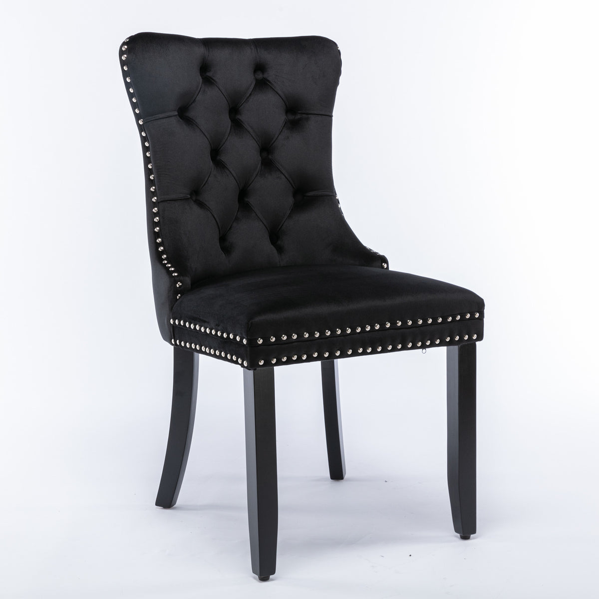 AISU High-end Tufted Solid Wood Contemporary Velvet Upholstered Dining Chair with Wood Legs Nailhead Trim, Black, Single Pack