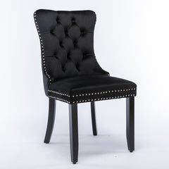 AISU High-end Tufted Solid Wood Contemporary Velvet Upholstered Dining Chair with Wood Legs Nailhead Trim, Black, Single Pack