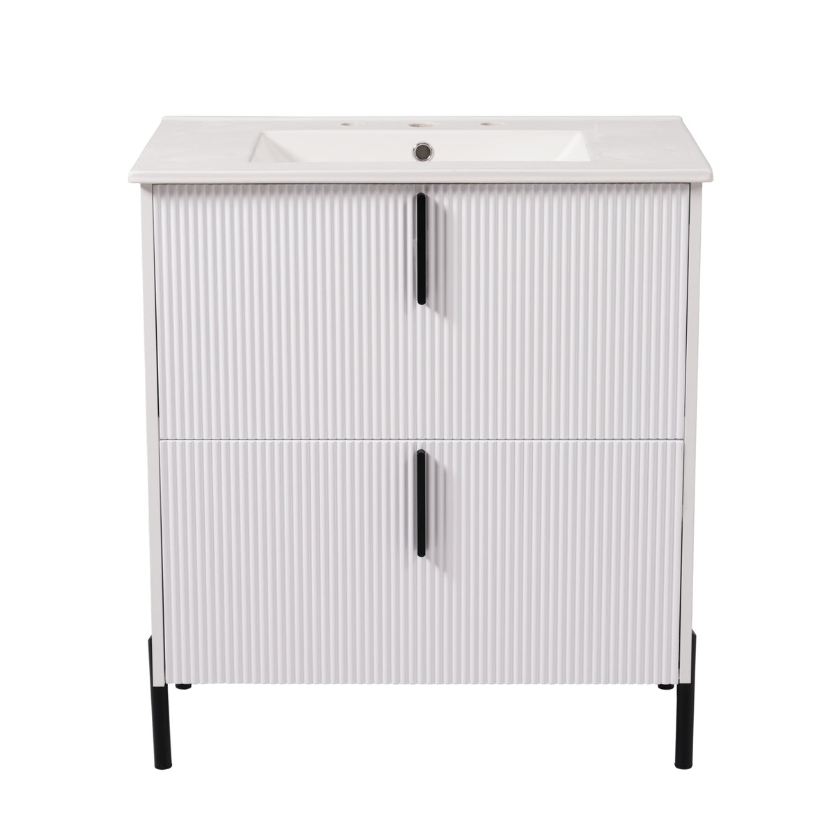 AISU 30" Ultra Fluted Design Freestanding Bathroom Vanity with Ceramic Sink, With Leg, White