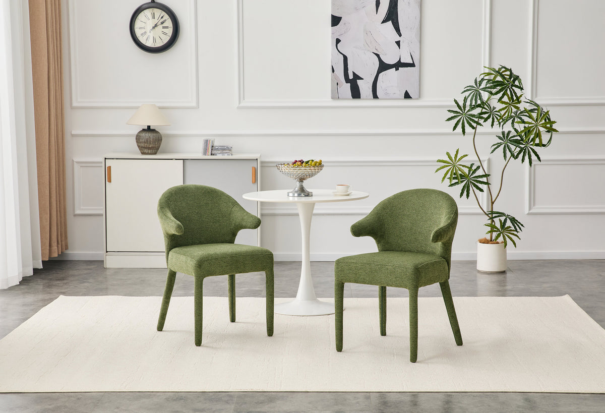 AISU, Boucle Fabric Hug Chair - Upholstered Armchair with High-Resilience Sponge & Metal Legs, Suitable for Hotel, Dining Room, Cafe, Study & Bedroom (Green, Set of 2)