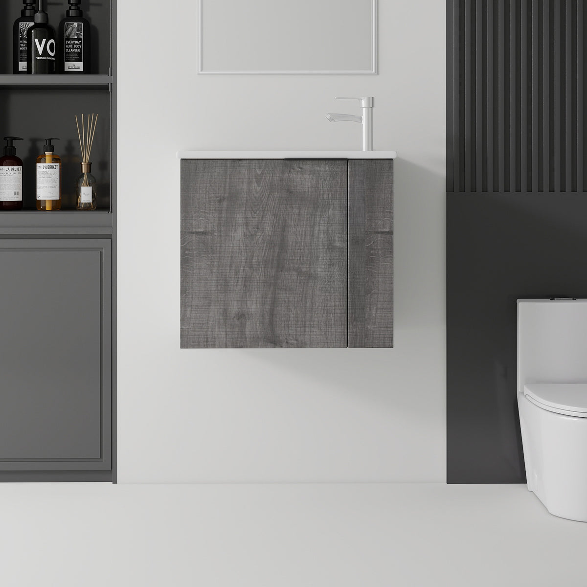 AISU 22 Inch Floating Bathroom Vanity with Sink, Soft-Close Door, Ceramic Sink, Grey