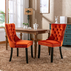 AISU, High-end Tufted Solid Wood Contemporary Velvet Upholstered Dining Chair with Wood Legs Nailhead Trim 2-Pcs Set, Orange