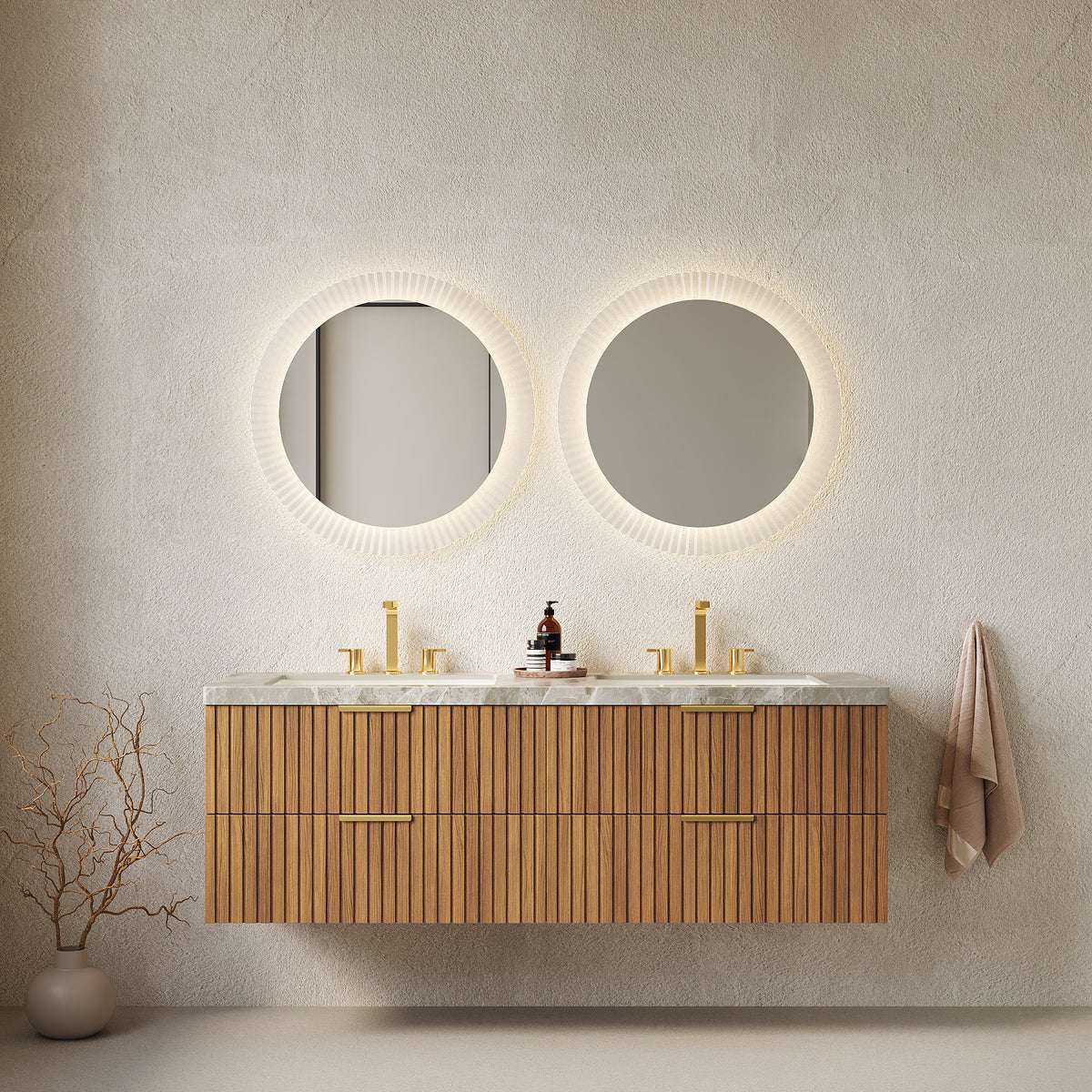 60" Badezimmerwaschtisch mit Waschbecken, wandmontierter Badezimmerschrank mit Schubladen 
