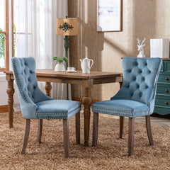 AISU, High-end Tufted Solid Wood Contemporary Velvet Upholstered Dining Chair with Wood Legs Nailhead Trim 2-Pcs Set, Light Blue