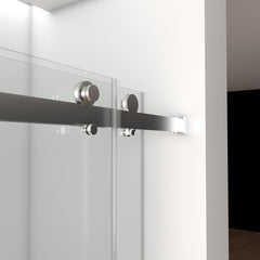 Porte de douche coulissante double sans cadre (56 à 60 po l x 76 po H), verre trempé transparent de 10 mm (3/8 po) avec rail carré, revêtement double face facile à nettoyer, finition nickel brossé avec tampon 